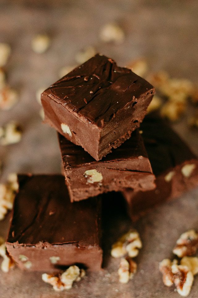 Chocolate fudge with walnuts throughout